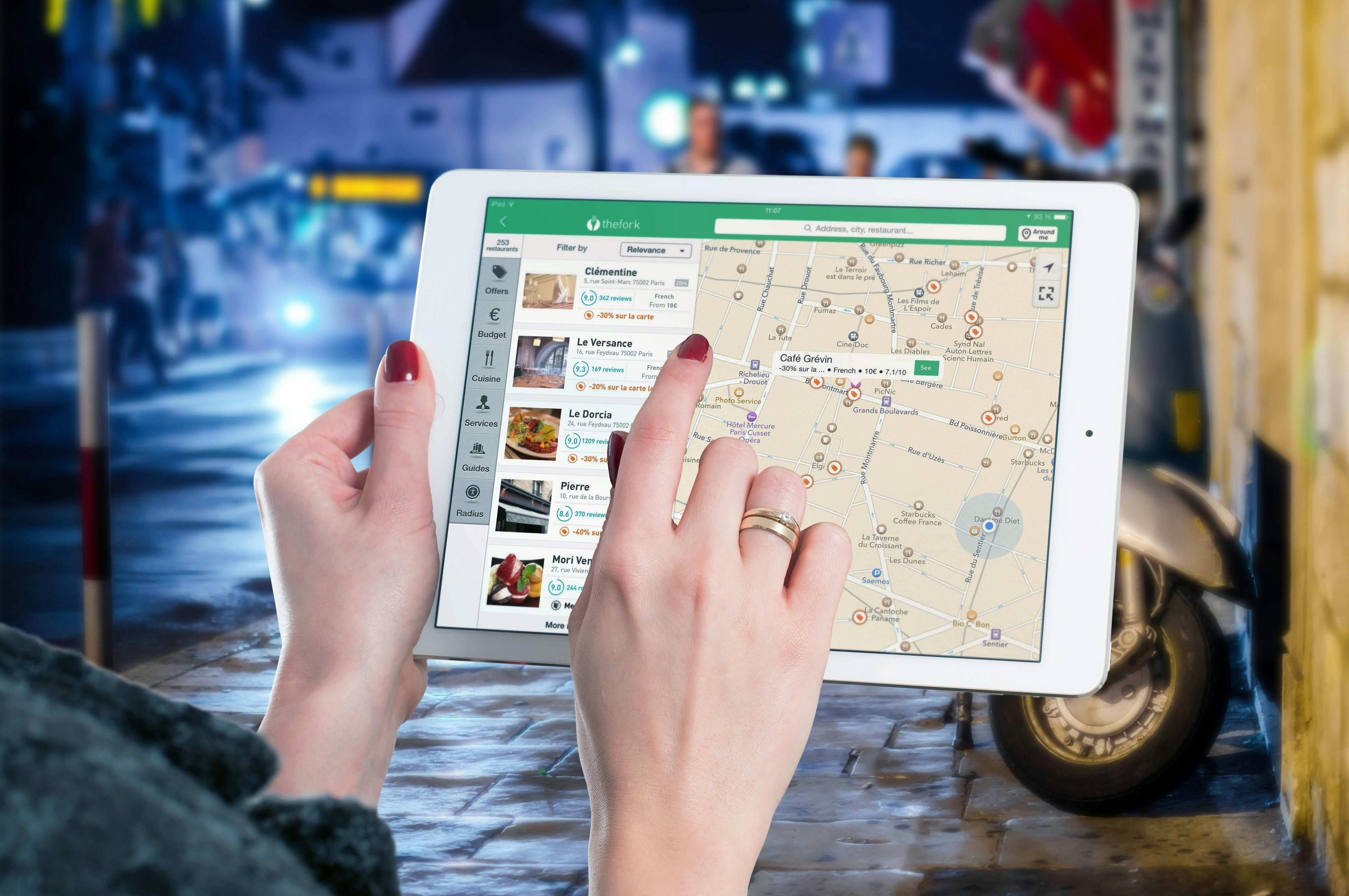 Map and listings on a tablet