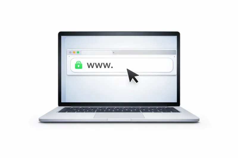 Ordinateur portable avec une adresse web dans la barre du navigateur